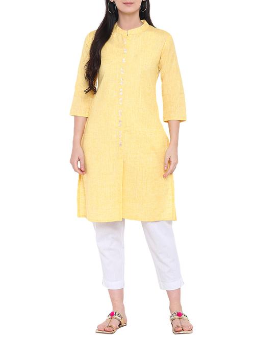 yellow khadi straight kurta - 15190143 - Very Small Image - 1