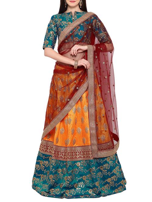 yellow silk flared lehenga - 15190367 - Very Small Image - 1