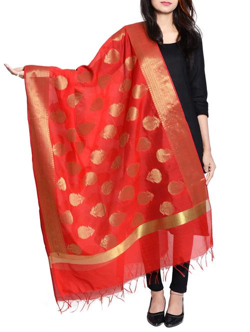 red chanderi dupatta - 15191282 - Very Small Image - 1