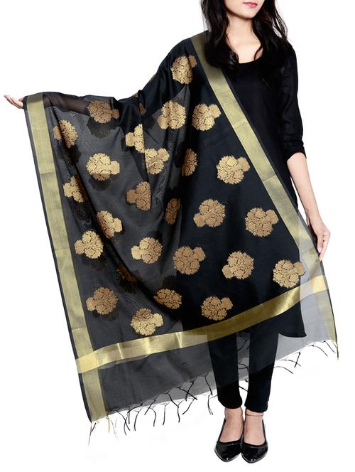 black chanderi dupatta - 15191292 - Very Small Image - 1