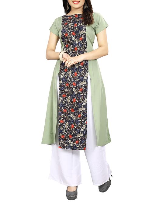 green crepe a-line kurta - 15191366 - Very Small Image - 1