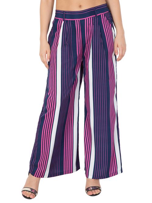 navy blue striped crepe palazzo - 15192012 - Very Small Image - 1