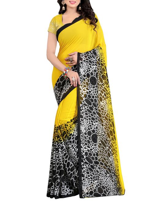 yellow georgette printed saree with blouse - 15192410 - Very Small Image - 1