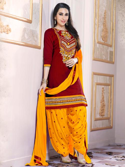 maroon embroidered unstitched patiyala suit - 15192713 - Very Small Image - 1