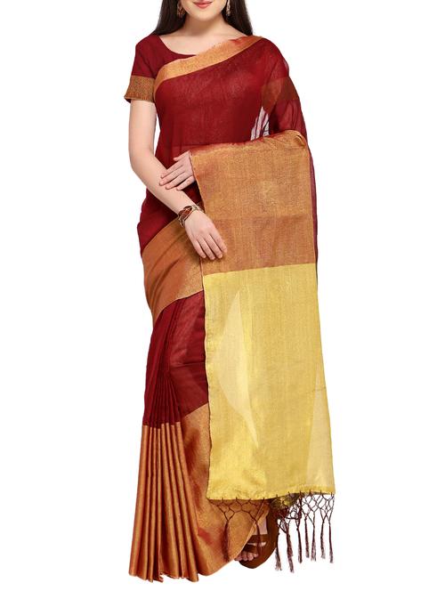 maroon cotton silk bordered saree with blouse - 15194238 - Very Small Image - 1