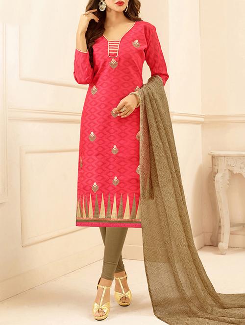 pink embroidered unstitched churidaar suit - 15194852 - Very Small Image - 1