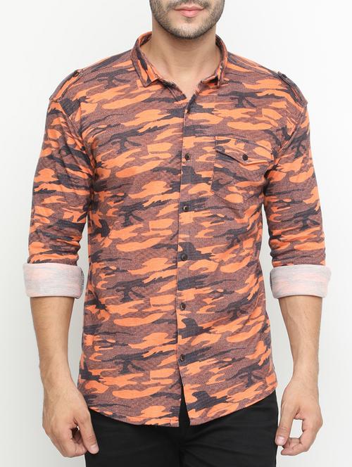 orange cotton casual shirt - 15195758 - Very Small Image - 1