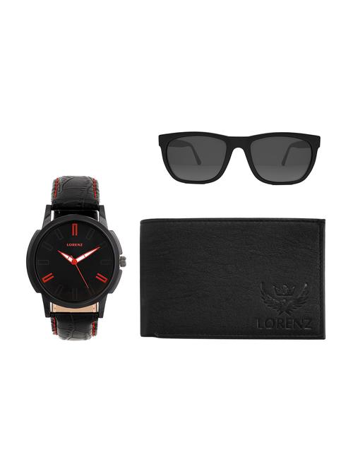 set of 3 round dial analog watch-(cm-107sn-wl-blk),wayfarer sunglasses and leatherette wallet - 15197784 - Very Small Image - 1