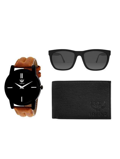 set of 3 round dial analog watch, wayfarer sunglasses and leather wallet - 15197787 - Very Small Image - 1