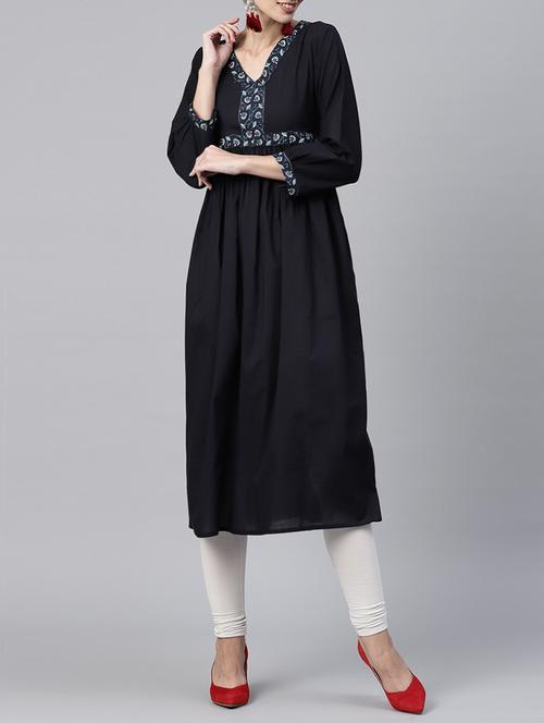 black cotton flared kurta - 15197846 - Very Small Image - 1