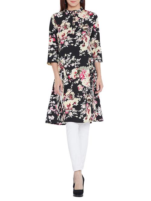 black crepe a-line kurta - 15197960 - Very Small Image - 1