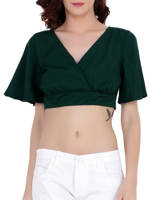 solid green crepe crop top - 15198382 - Very Small Image - 1