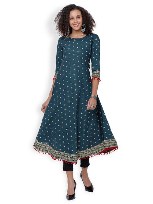a-line printed hem detail kurta - 15198736 - Very Small Image - 1