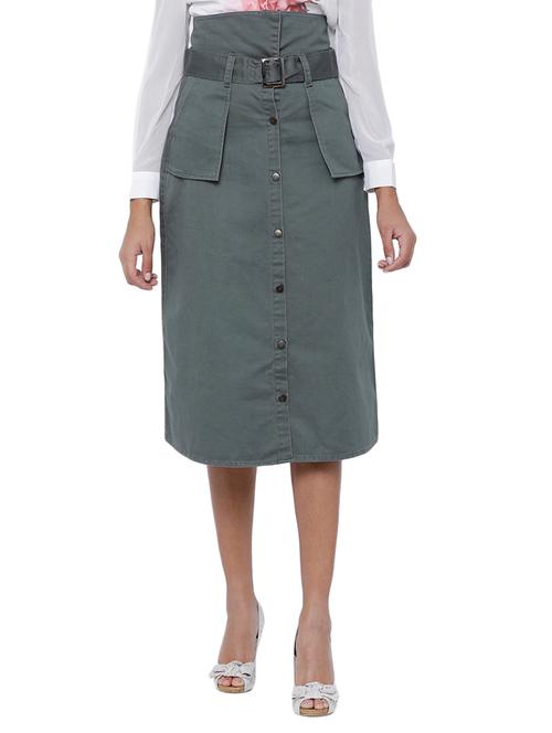 Green Cotton A-line Skirt - 15198745 - Very Small Image - 1
