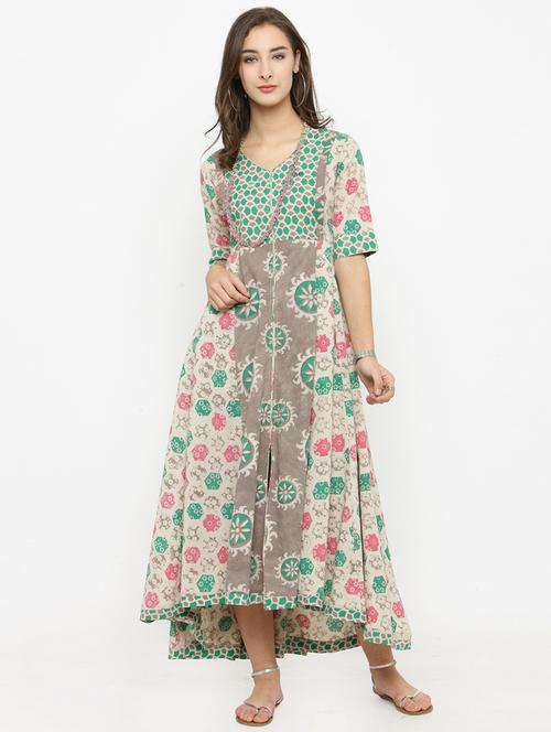 white cotton printed asymmetrical dress - 15199013 - Very Small Image - 1