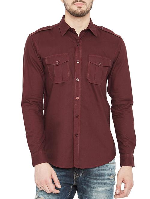maroon solid casual shirt - 15199063 - Very Small Image - 1