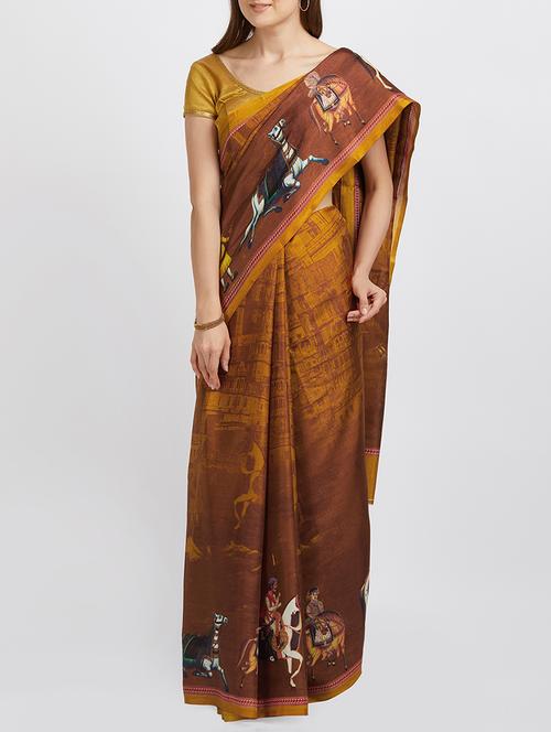 brown tussar saree with blouse - 15199963 - Very Small Image - 1