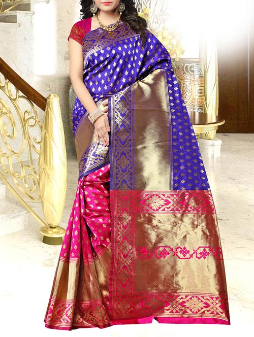 blue banarasi silk saree with blouse - 15200448 - Very Small Image - 1