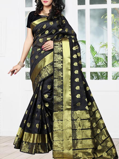 black cotton silk banarasi saree with blouse - 15200473 - Very Small Image - 1