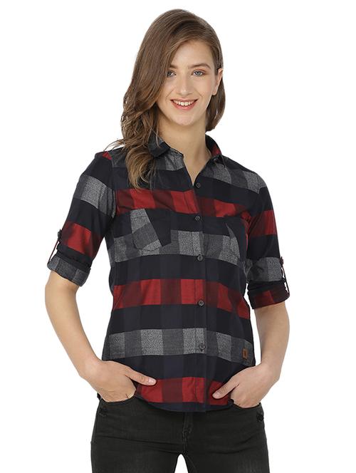 roll-up sleeves checkered shirt - 15200620 - Very Small Image - 1