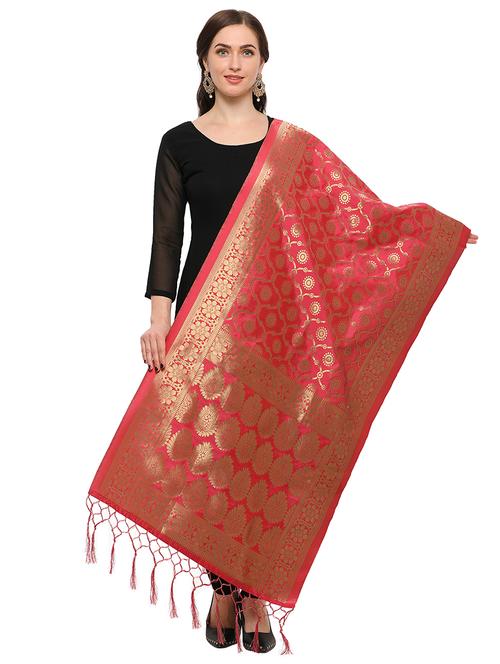 red silk dupatta - 15200688 - Very Small Image - 1