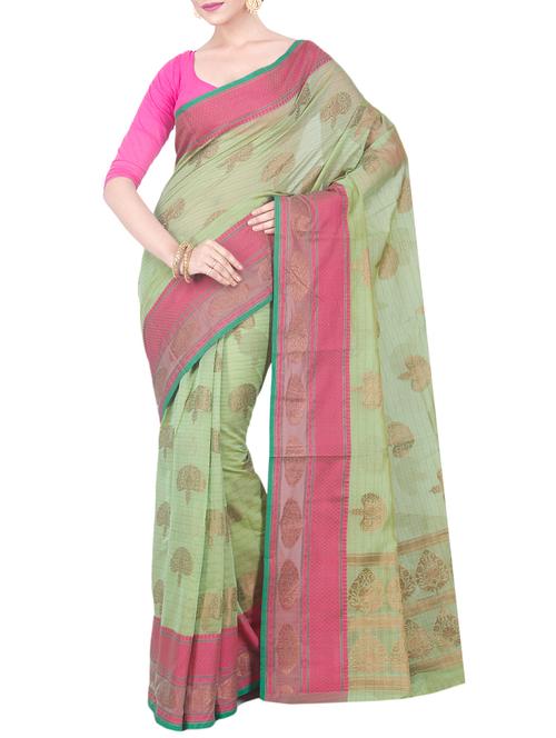 mehandi cotton silk woven saree with blouse - 15200893 - Very Small Image - 1