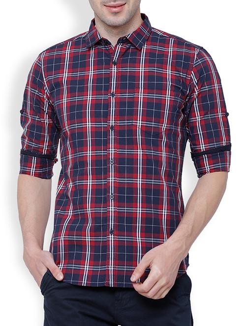 navy blue checkered casual shirt - 15201396 - Very Small Image - 1