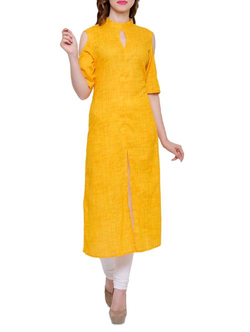 yellow cotton straight solid kurta - 15202259 - Very Small Image - 1