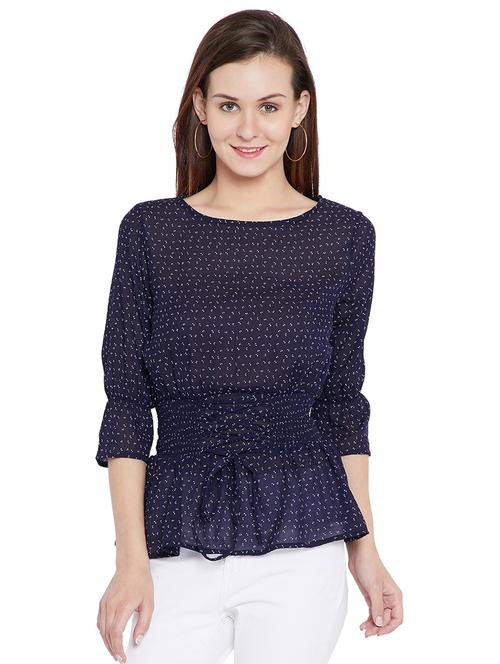 criss-cross tie up smocked top - 15203857 - Very Small Image - 1