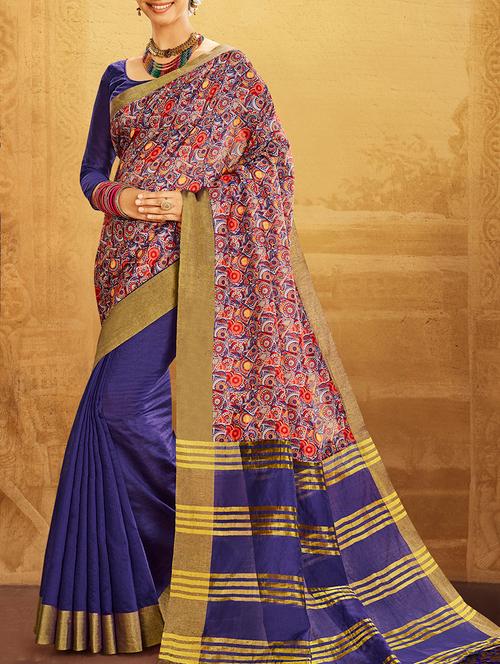 blue half and half saree with blouse - 15204778 - Very Small Image - 1