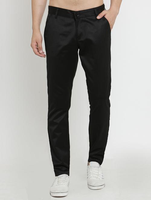 black cotton blend flat front casual trouser - 15206080 - Very Small Image - 1