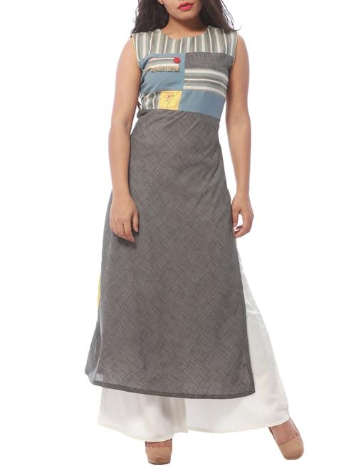 grey cotton straight kurta - 15206258 - Very Small Image - 1