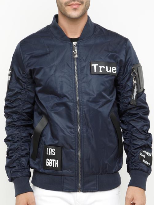 navy blue solid bomber jacket - 15207380 - Very Small Image - 1