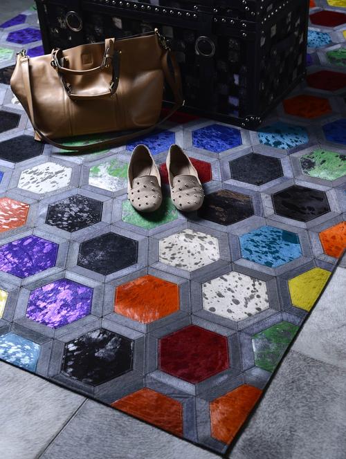 grey carpet with multicolor hexagon pattern - 15209 - Very Small Image - 1