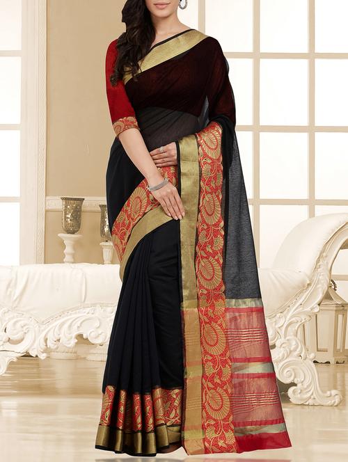 black bordered saree with blouse - 15211166 - Very Small Image - 1