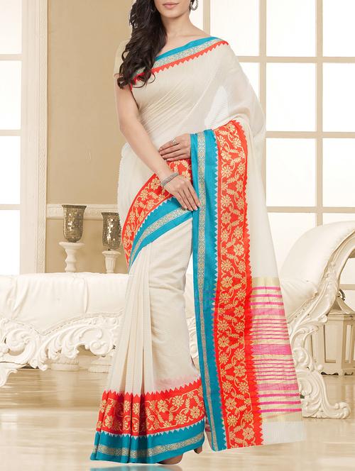 cream bordered saree with blouse - 15211167 - Very Small Image - 1