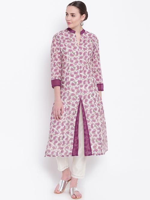 purple chanderi aline kurta - 15211257 - Very Small Image - 1
