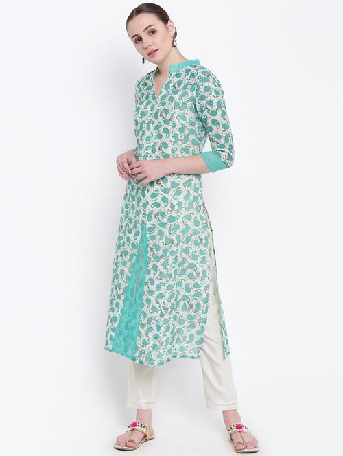 chanderi paisley print kurta - 15211258 - Very Small Image - 1
