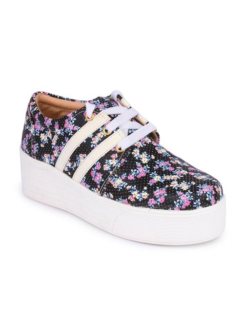 black faux leather laceup sneakers - 15212148 - Very Small Image - 1