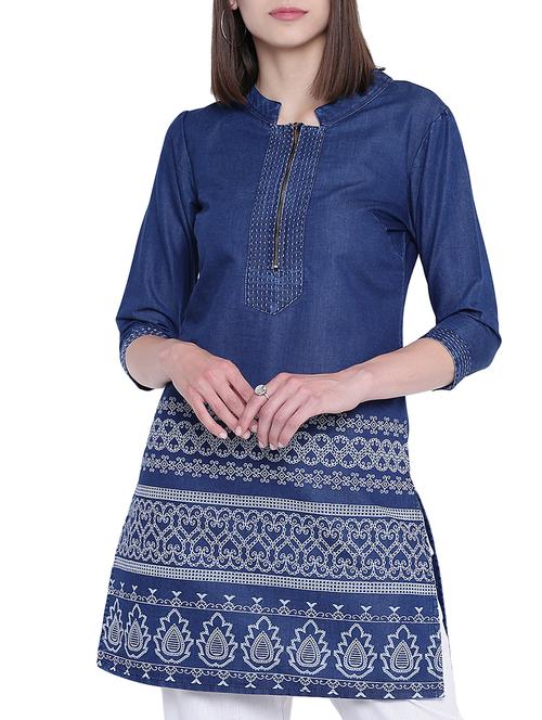 blue denim straight kurta - 15212431 - Very Small Image - 1