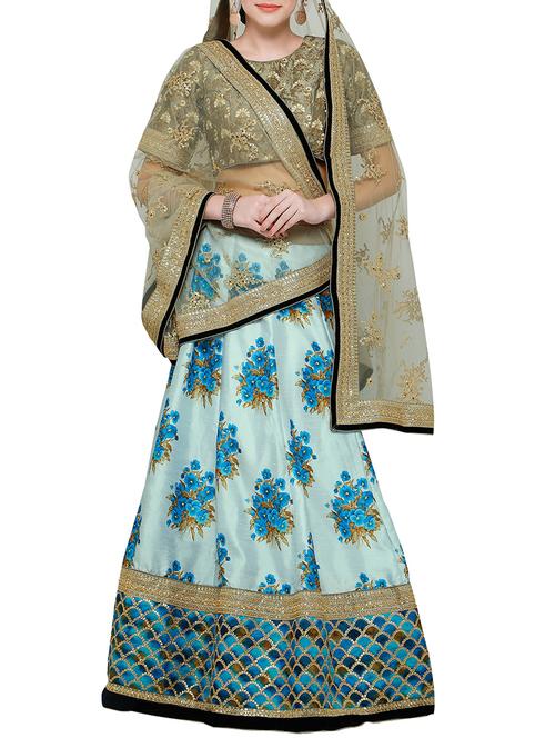 blue silk flared lehenga - 15212723 - Very Small Image - 1