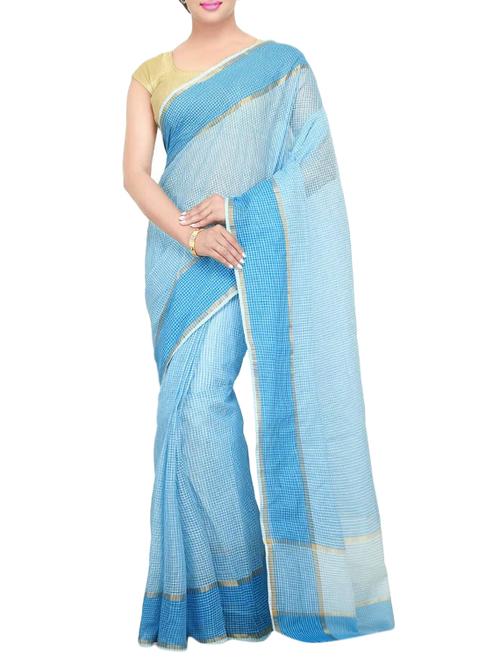 sky blue cotton bordered saree - 15216143 - Very Small Image - 1