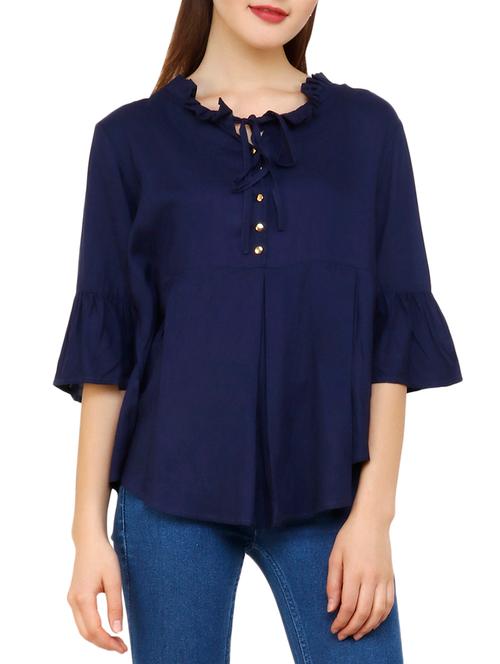 navy blue solid rayon top - 15216185 - Very Small Image - 1