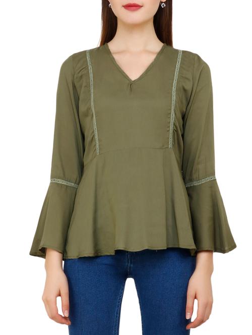 green solid a-line rayon top - 15216189 - Very Small Image - 1