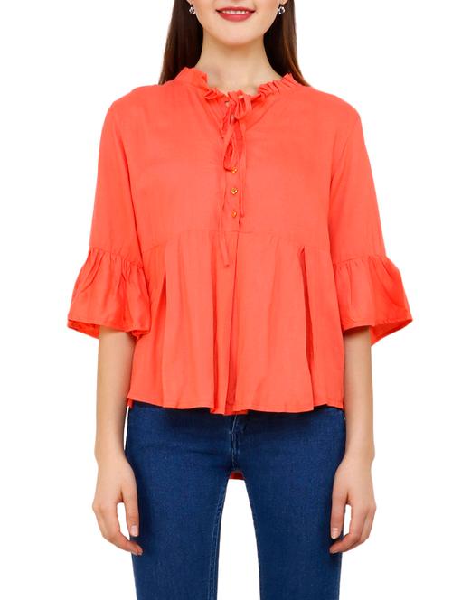 orange solid rayon asymmetric top - 15216195 - Very Small Image - 1