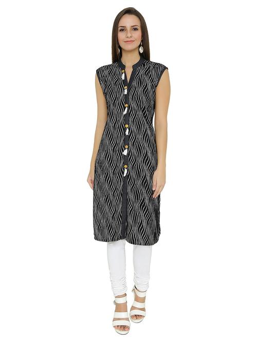 black denim aline kurta - 15216373 - Very Small Image - 1