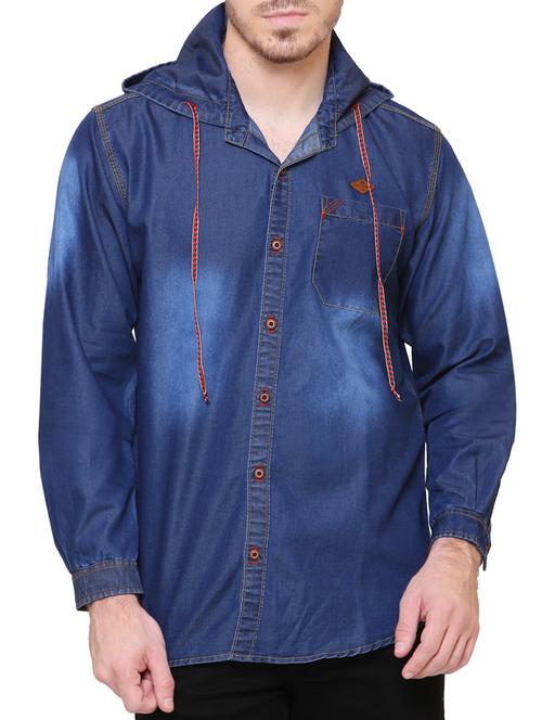 dark blue denim casual shirt - 15217366 - Very Small Image - 1