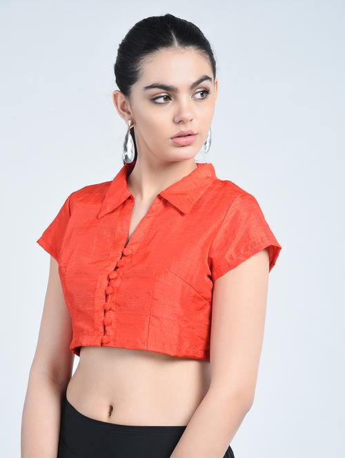 orange silk solid blouse - 15217420 - Very Small Image - 1
