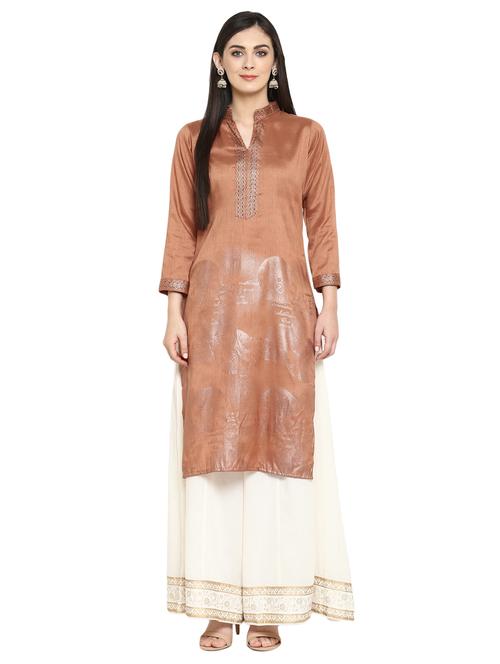 brown silk straight kurta - 15217548 - Very Small Image - 1
