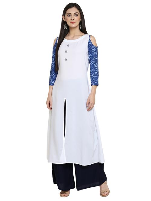 white crepe a-line kurta - 15217585 - Very Small Image - 1